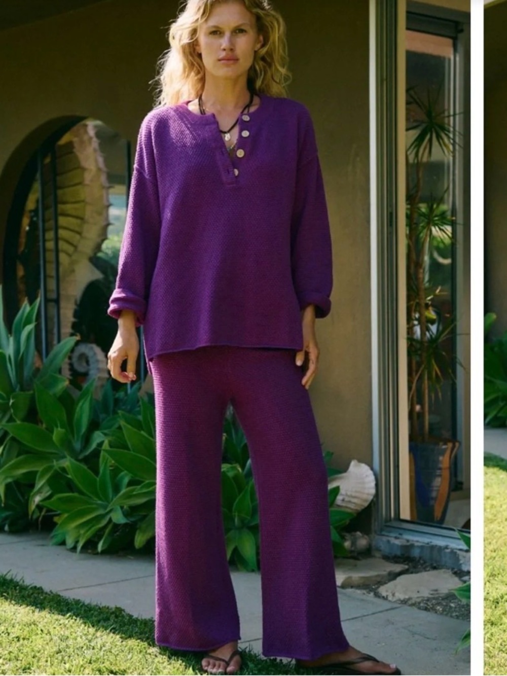 Free People Haliee Sweater Set in Vivid Heather Purple Waffle Knit Lounge Small